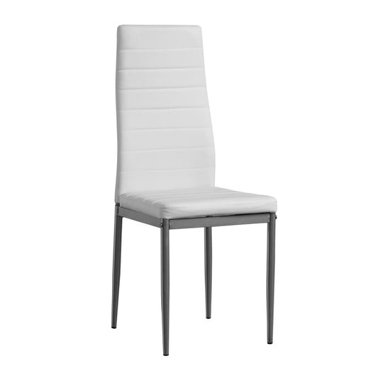 Set of 4 PU Leather Dining Chairs – Modern High-Back, Metal Legs (White)
