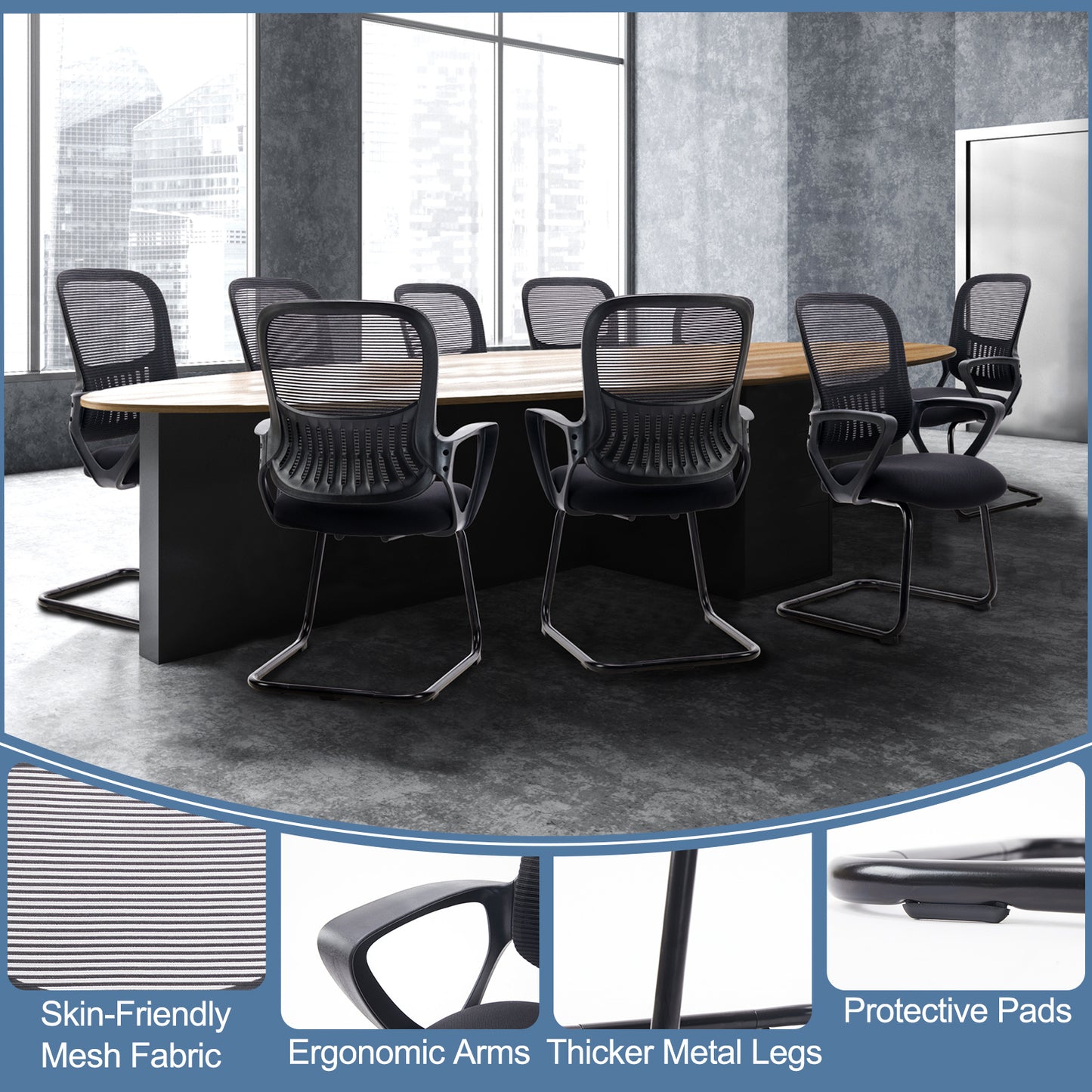 Office Guest Chair, Mesh Back Sled-Base with Arms (No Wheels, 275 lb)