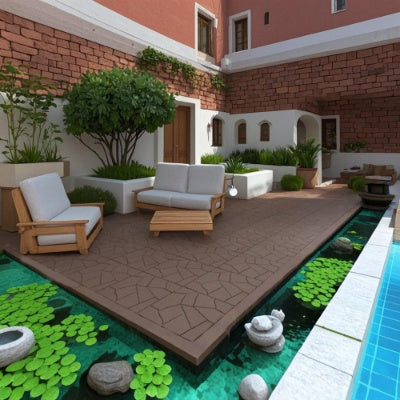 44 Pack Plastic Interlocking Deck Tiles – 12"x12" Waterproof Outdoor Patio Flooring for Balcony, Poolside & Backyard (Red Brown)