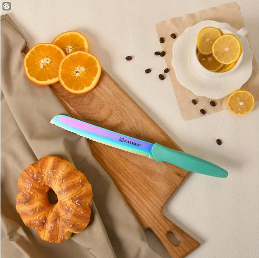 14-Piece Rainbow Titanium Kitchen Knife Set w/ Wooden Block & Shears (High-Carbon Stainless Steel)