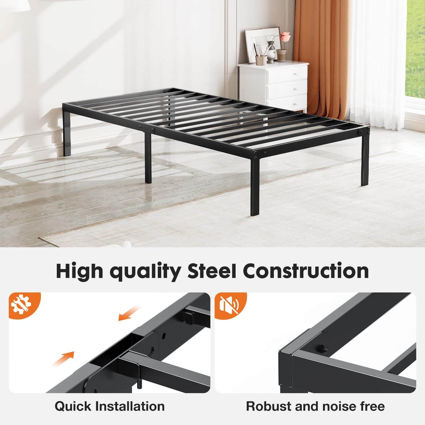 Heavy-Duty Metal Platform Bed Frame (No Box Spring Needed, Noise-Free) – Twin/Full/Queen/King