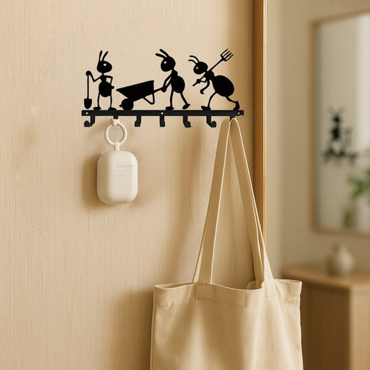 Metal Ant-Themed Metal Keychain- Wall-Mounted Entry Organizer W Durable Hooks