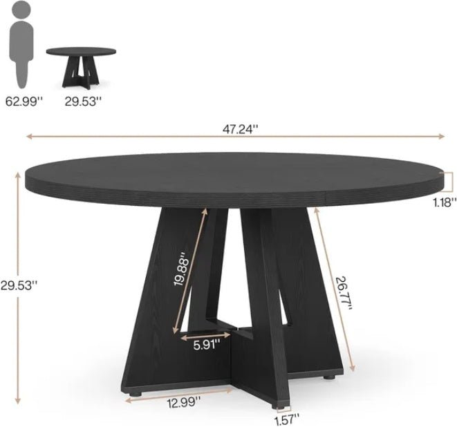 47" Modern Round Wood Dining Table with Sturdy Base for Family Meals & Home Decor - DonoHome