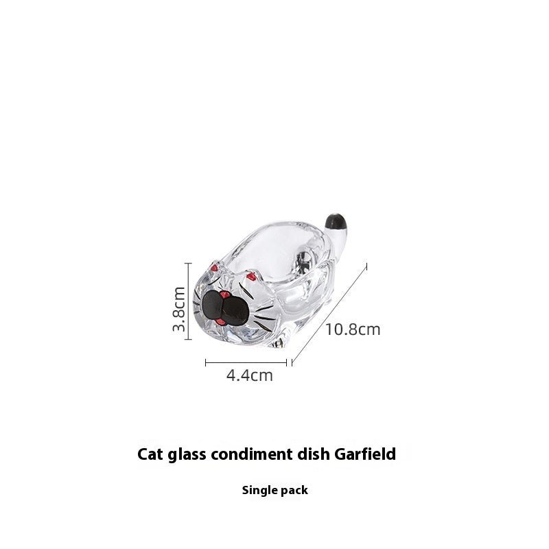 Cute Cat Crystal Glass Soy Sauce Dish for Sushi and Condiments