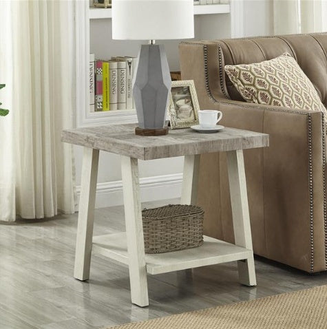 Contemporary Two-Tone Side Table with Lower Shelf (24″W × 22″D × 23″H, Athens Weathered Gray/Beige)