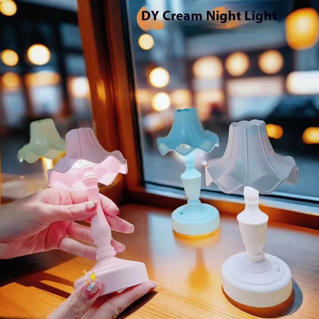 Cute Cream Retro Style Table Lamp, Decorative Bedside Lighting for Bedroom & Living Room