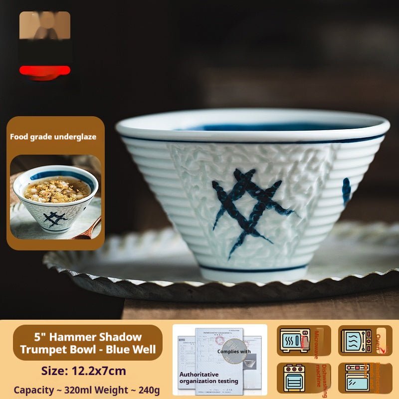 Retro Underglaze Porcelain Rice Bowl - Japanese-Inspired Ceramic Dining Bowl