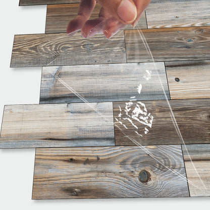 Wood Grain Mosaic Peel & Stick Wall Tiles – Waterproof Oil-Resistant PVC Stickers for Kitchen & Bathroom