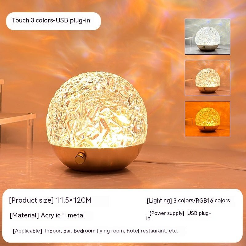 Crystal Water Ripple Projector Night Light, Mood Lamp for Bedroom & Home Aesthetic Decoration, Bedside Christmas Gift
