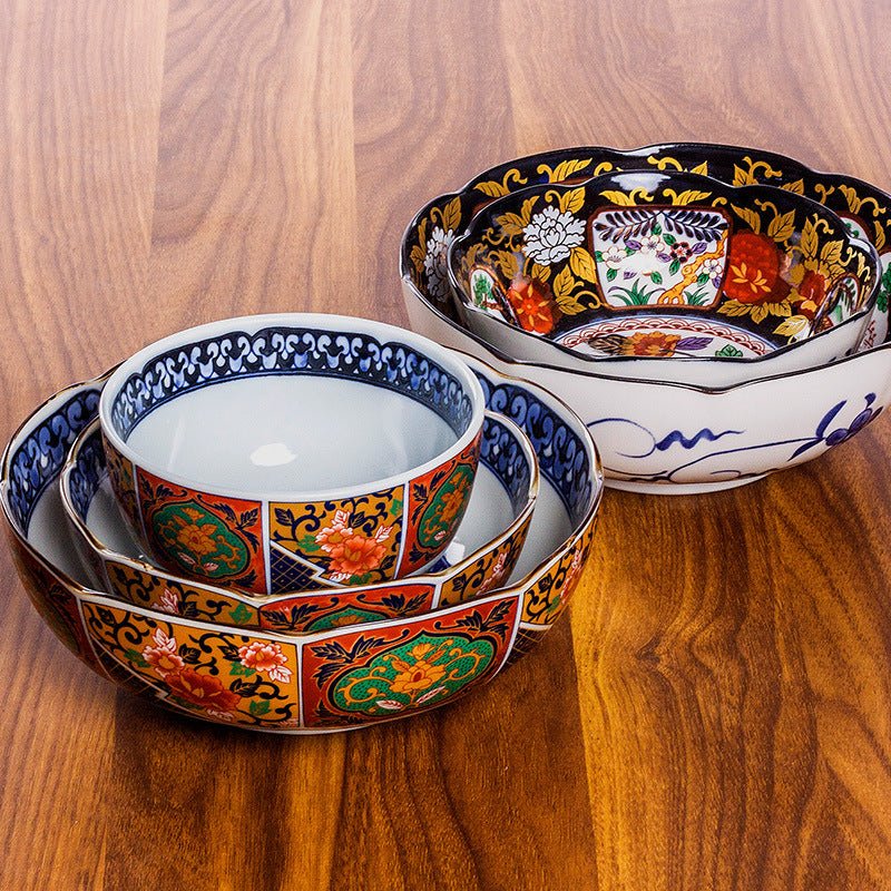 Retro Japanese Peony Pattern Ceramic Rice Bowls – Traditional Tableware for Home Dining