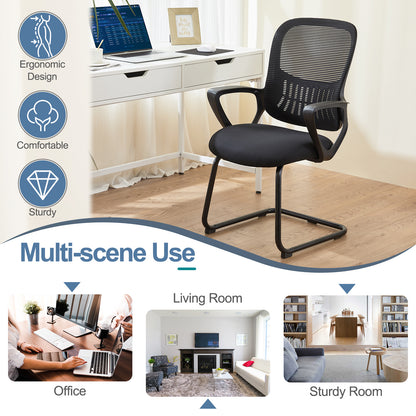 Office Guest Chair, Mesh Back Sled-Base with Arms (No Wheels, 275 lb)