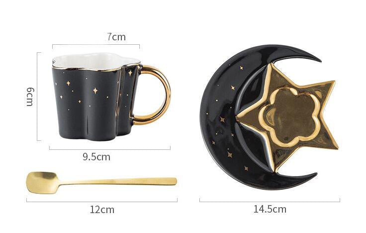 Creative Ceramic Cup with Star & Moon Saucer – Coffee & Tea Cup Gift Set