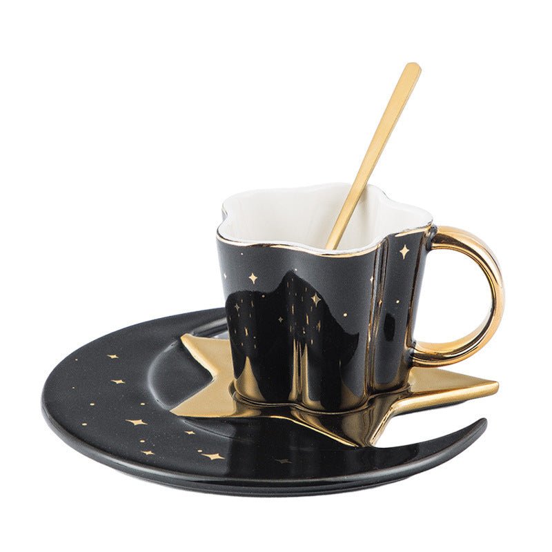 Creative Ceramic Cup with Star & Moon Saucer – Coffee & Tea Cup Gift Set
