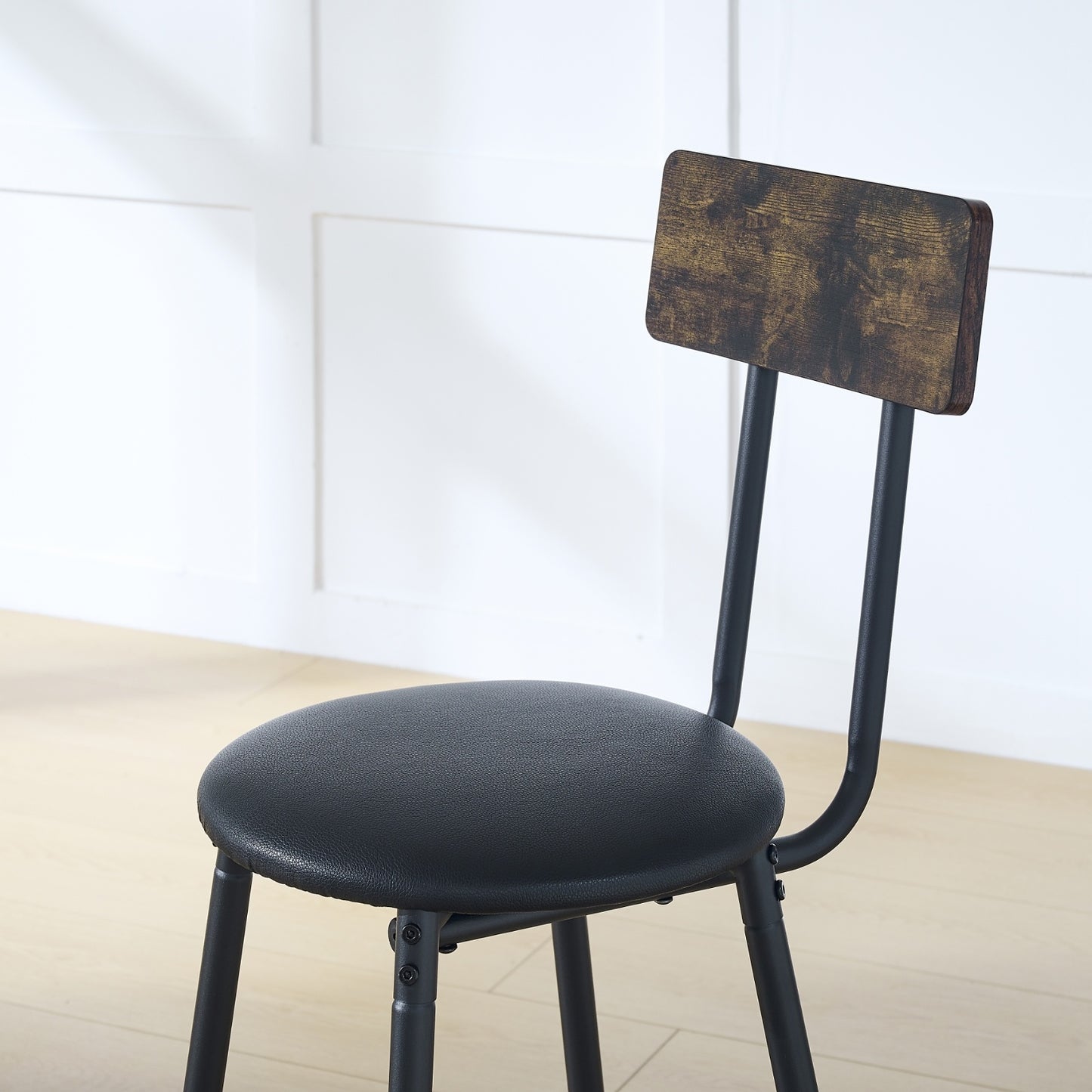 Round Bar Table And Stool Set With Shelf, Upholstered Stool With Backrest, Rustic Brown, 24.17 W X 2