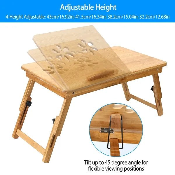Adjustable Bamboo Laptop Desk & Bed Table with Storage Drawer
