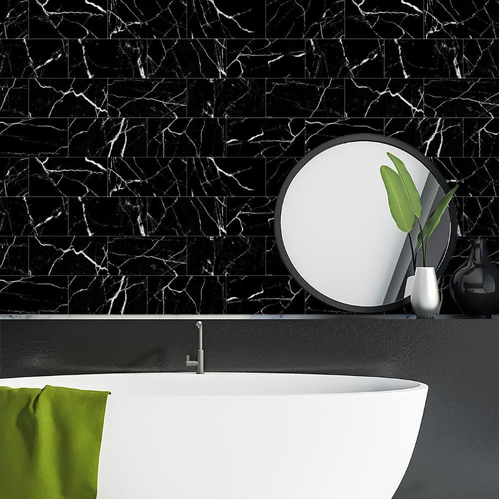 Black Marble Thickened Peel & Stick Wall Panels – Waterproof Oil-Proof PVC Foam Tiles for Kitchen & Bathroom