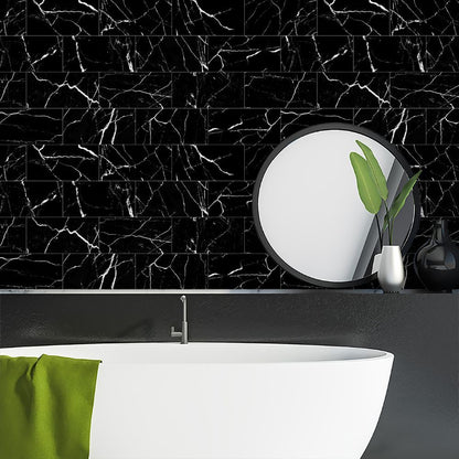 Black Marble Thickened Peel & Stick Wall Panels – Waterproof Oil-Proof PVC Foam Tiles for Kitchen & Bathroom