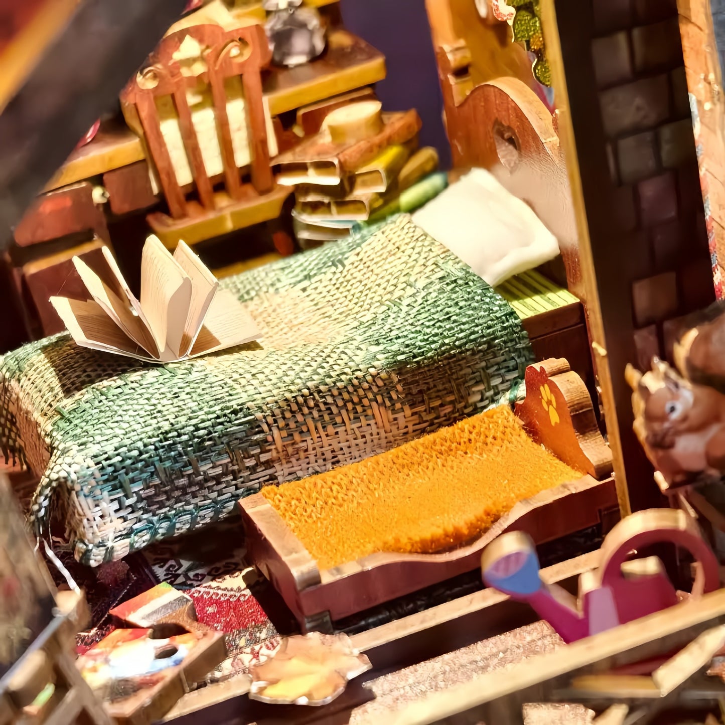 DIY Book Nook Kit, Hand-Assembled Wooden Miniature Cottage with Light