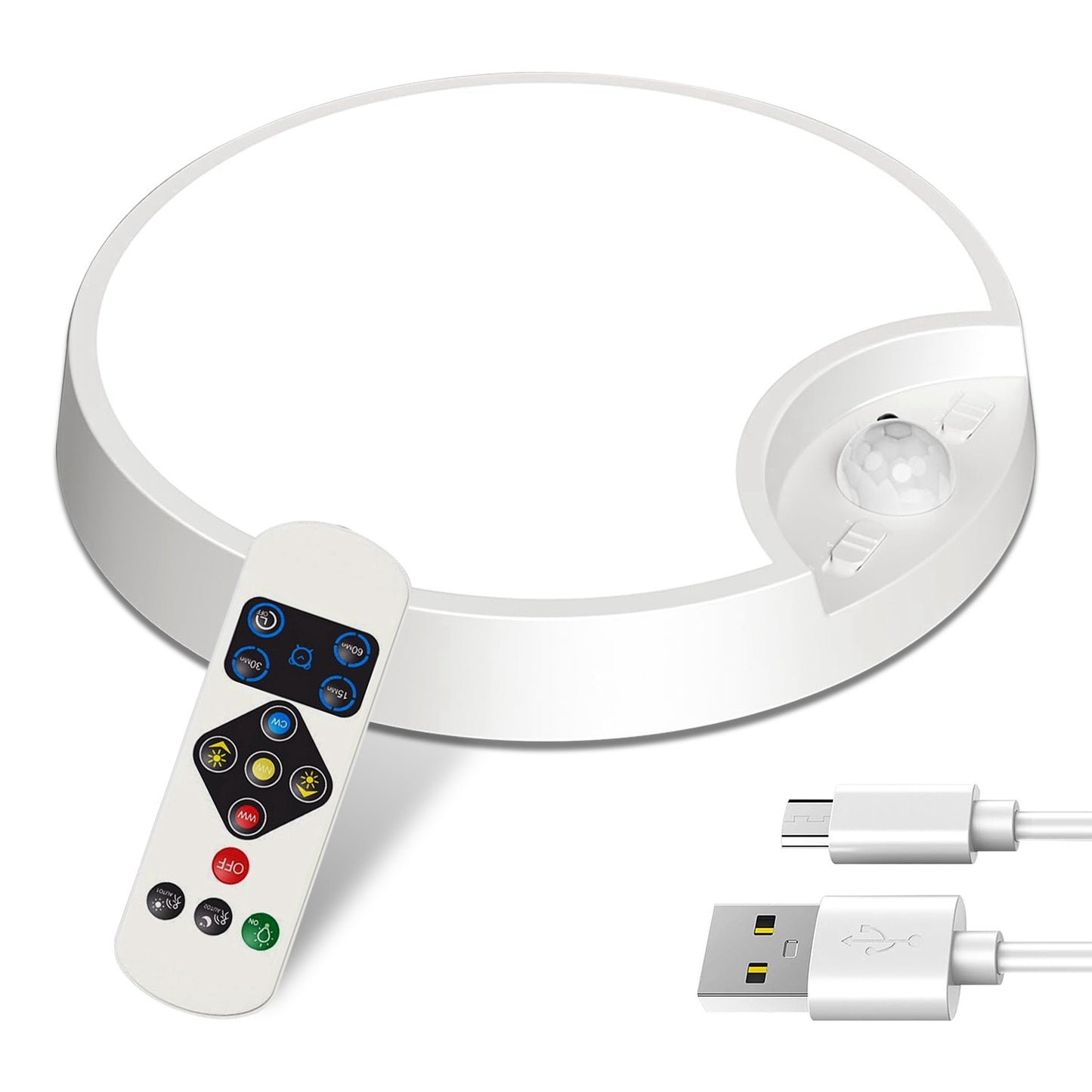 Rechargeable Motion Sensor Ceiling Light, Dimmable LED, Remote Timer, 3 CCT