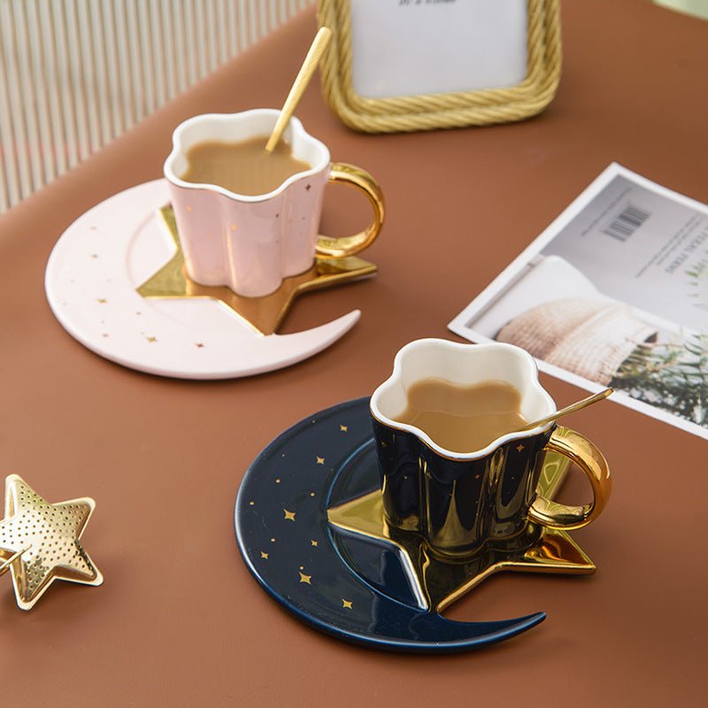 Creative Ceramic Cup with Star & Moon Saucer – Coffee & Tea Cup Gift Set