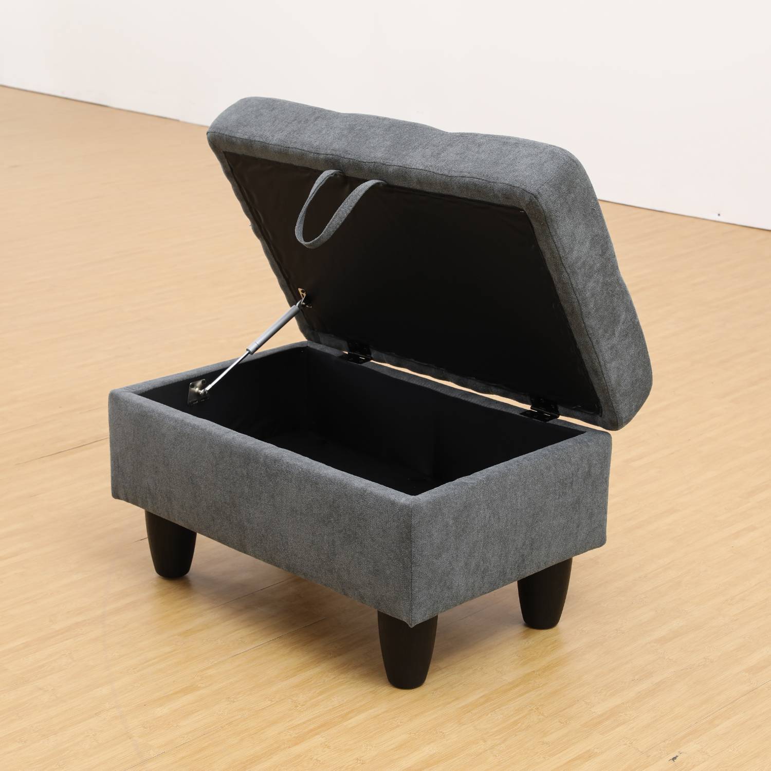 Modern Dark Grey Flannel Ottoman with Storage and Comfortable Seat - DonoHome