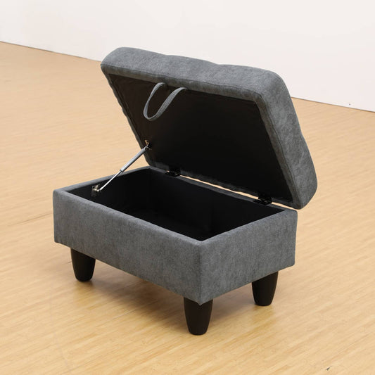 Modern Dark Grey Flannel Ottoman with Storage and Comfortable Seat - DonoHome