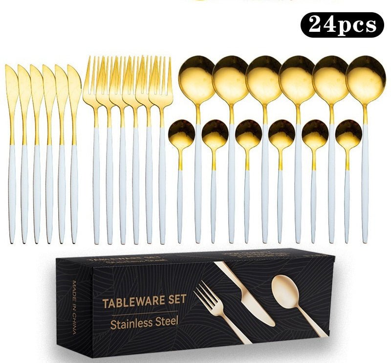 Stainless Steel 24-Piece Flatware Set – Titanium-Plated Knife, Fork & Spoon Gift Box
