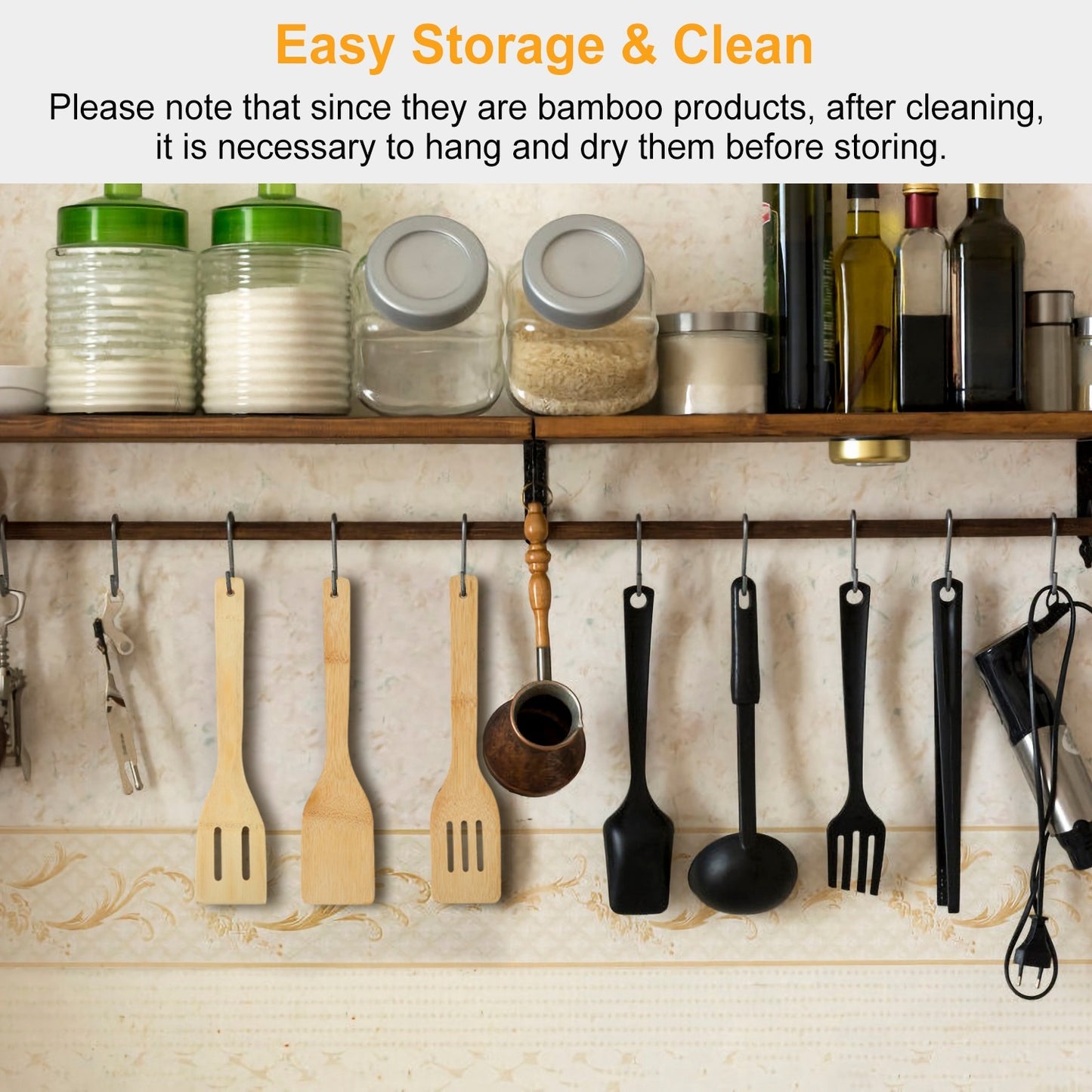 6Pcs Bamboo Wooden Cooking Utensils Set – Spoons & Spatulas for Nonstick Cookware