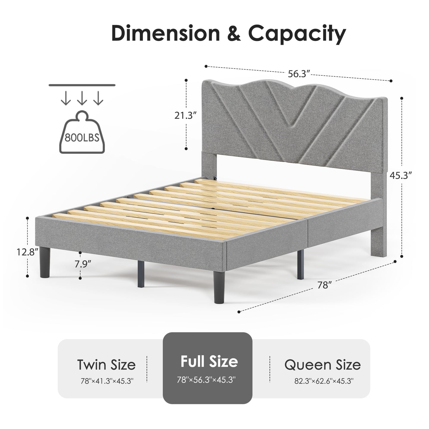 Grey Upholstered Platform Bed - Easy Assembly, No Box Spring Required - DonoHome