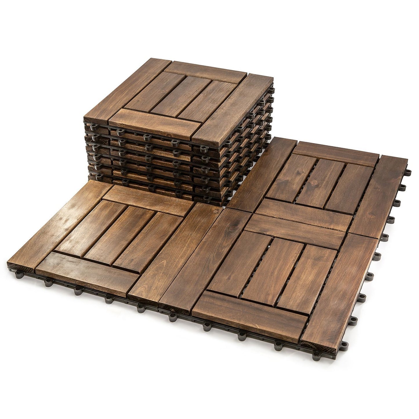 Acacia Wood Interlocking Flooring Tiles, 10 Pack, 12 x 12 Inch
