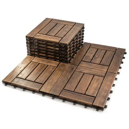 Acacia Wood Interlocking Flooring Tiles, 10 Pack, 12 x 12 Inch