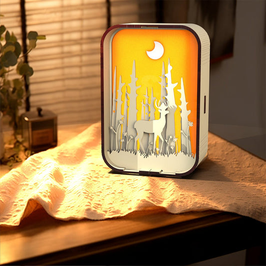 Minimalist Wood Carving LED Night Light, Dimmable Desktop Decoration Lamp