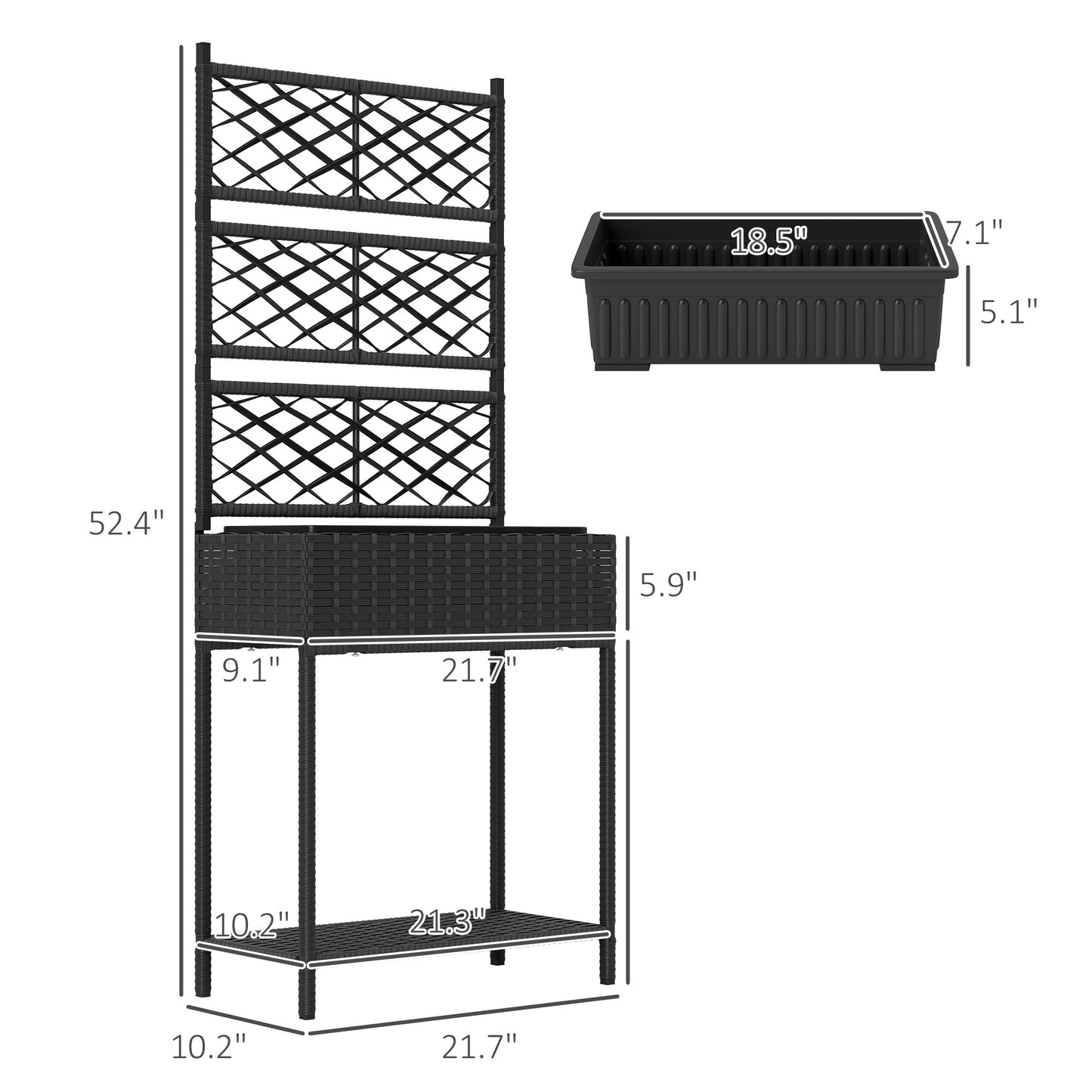 Outdoor Wicker Planter with Trellis – Freestanding Rattan Garden Box with Storage