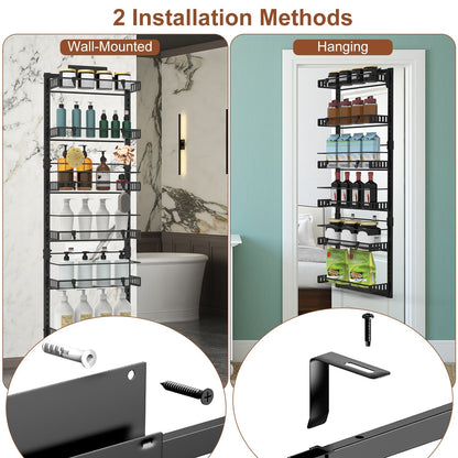 Over-the-Door Pantry Organizer, 6-Tier Carbon Steel Rack (50.2″H × 17.1″W × 5.5″D, 110 lb) – Black/White