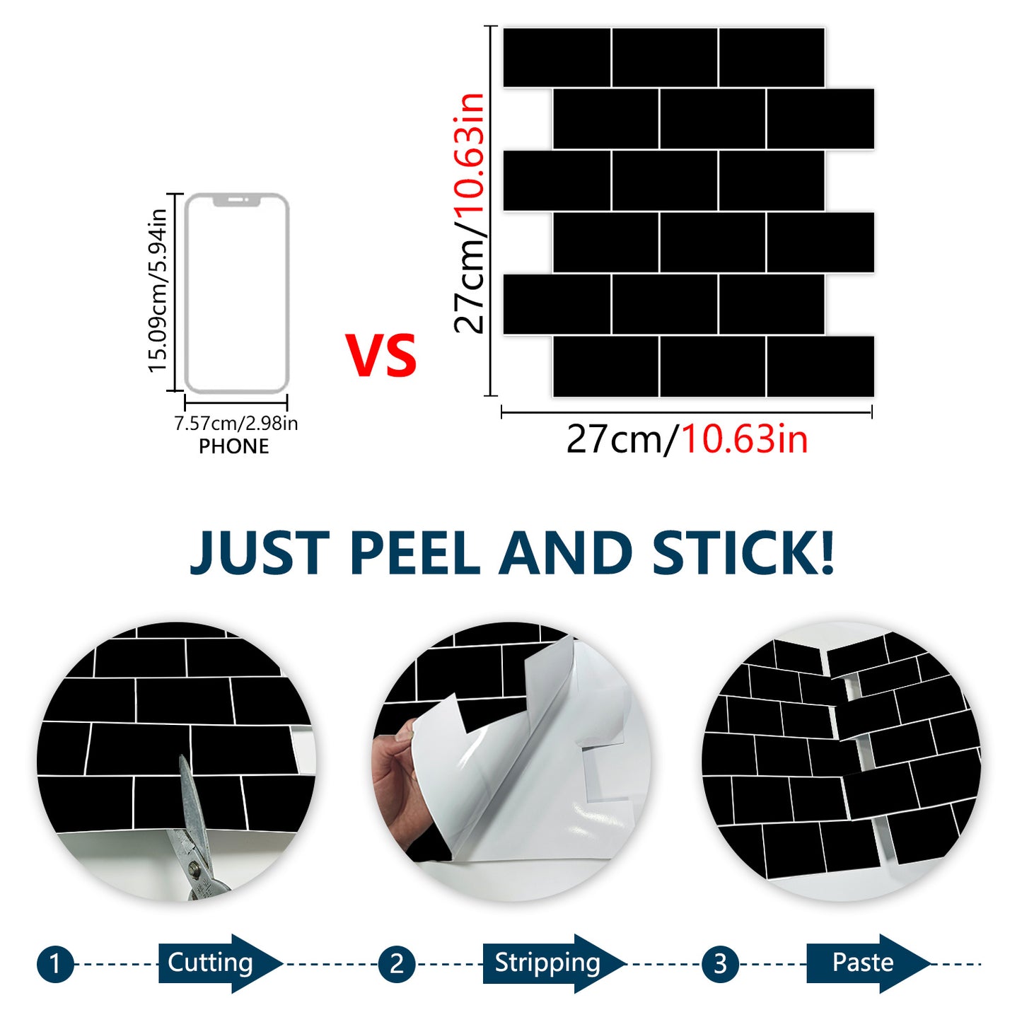 Black Glossy Peel & Stick Wall Tiles – Self-Adhesive Waterproof Backsplash for Kitchen & Bathroom