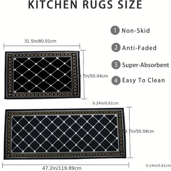 Washable Kitchen Rugs – Non-Slip Absorbent Mats for Floor, Set of 2 Kitchen Runners