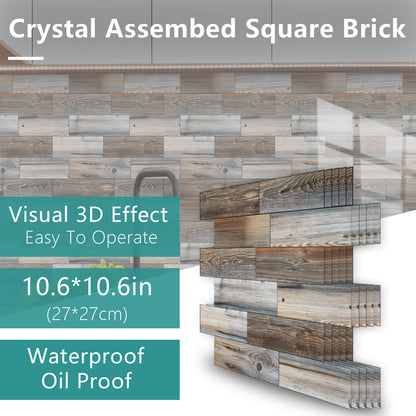 Wood Grain Mosaic Peel & Stick Wall Tiles – Waterproof Oil-Resistant PVC Stickers for Kitchen & Bathroom