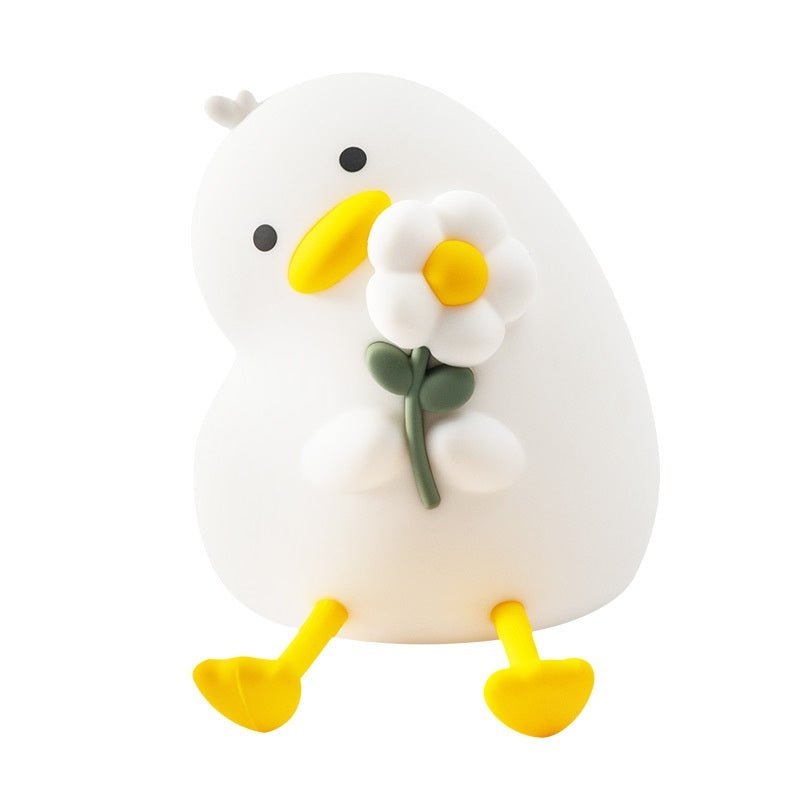 Cute Duck Night Light with Flower, USB Rechargeable Bedside Lamp for Kids & Bedroom Decor