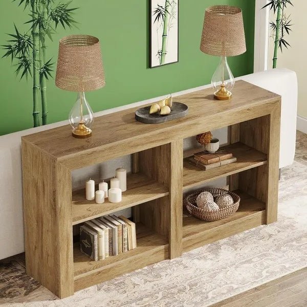 Modern Wooden Console Table for Entryway or Living Room - Rustic 59" Sofa Table with Open Shelves - DonoHome