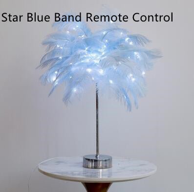 Decorative Feather Desk Lamp with Remote Control, USB & Battery Powered for Bedroom