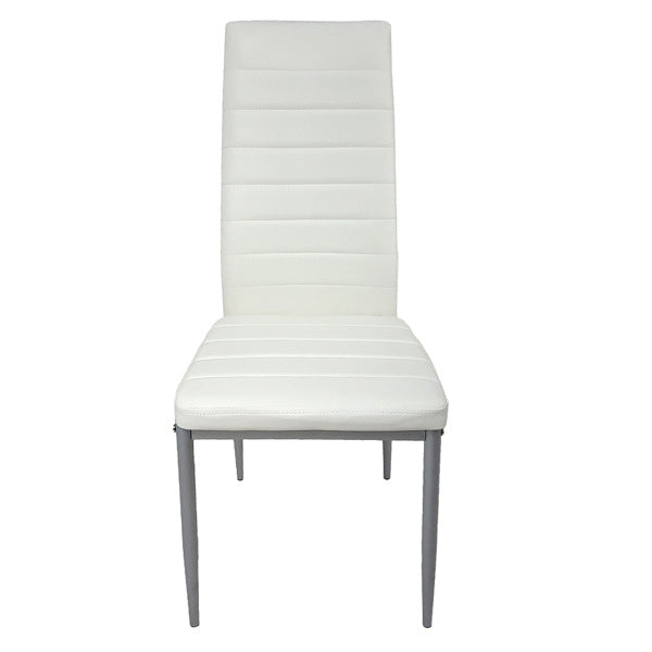 Set of 4 PU Leather Dining Chairs – Modern High-Back, Metal Legs (White)