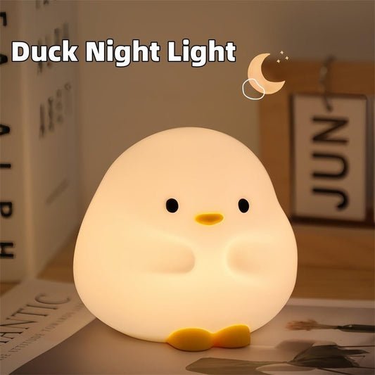 Cute Duck Silicone LED Night Light, USB Rechargeable with Touch Sensor & Timer