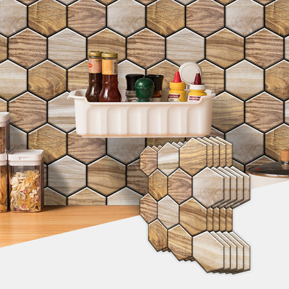 Hexagonal Wood Grain Peel & Stick Wall Tiles – Waterproof Self-Adhesive Backsplash for Kitchen & Bathroom
