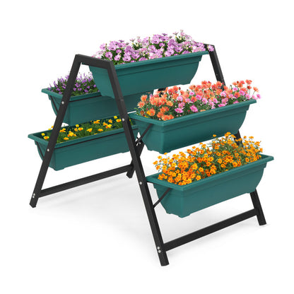 Raised Tiered Garden Planter Bed with 5 Boxes – Vertical Gardening Stand with Metal Frame & Drainage