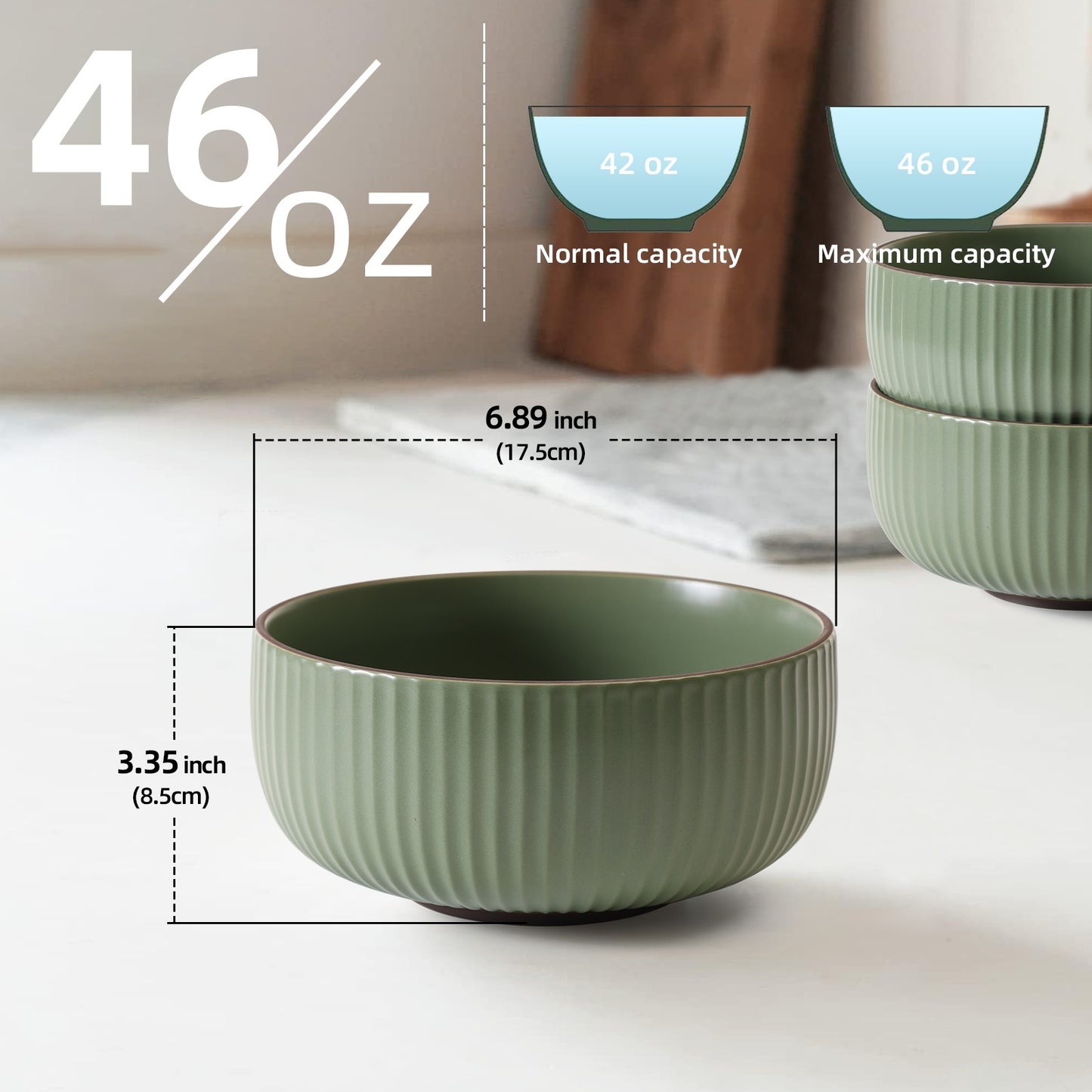 Set of 4 Ceramic Bowls – 46oz Large Serving Bowls for Cereal, Salad, Pasta, Soup & Dessert