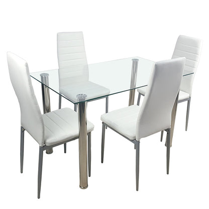 Set of 4 PU Leather Dining Chairs – Modern High-Back, Metal Legs (White)