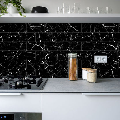 Black Marble Thickened Peel & Stick Wall Panels – Waterproof Oil-Proof PVC Foam Tiles for Kitchen & Bathroom