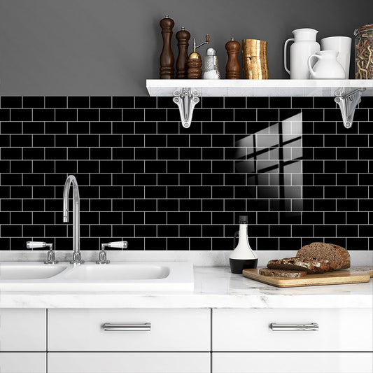 Black Glossy Peel & Stick Wall Tiles – Self-Adhesive Waterproof Backsplash for Kitchen & Bathroom
