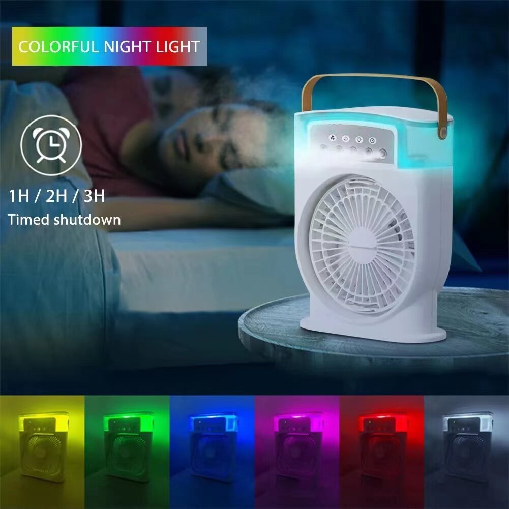 Portable USB Air Cooler with 7-Color LED Light & Humidifier