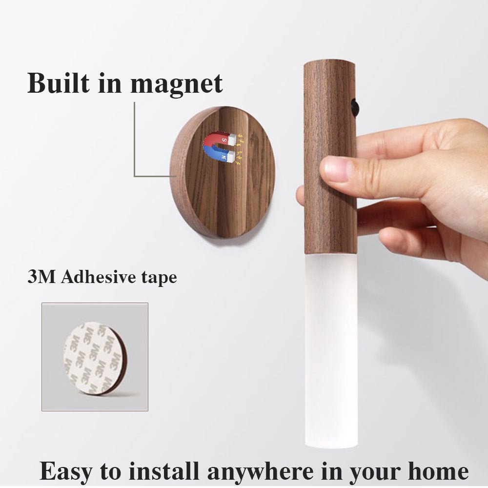 Magnetic Wood LED Night Light with PIR Motion Sensor, USB Charging
